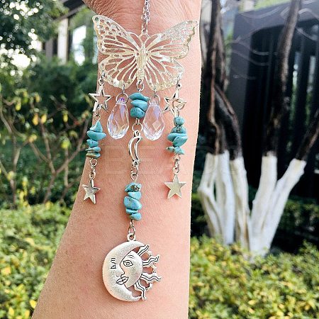 Synthetic Turquoise Butterfly Hanging Suncatcher Pendant Decoration DJEW-PW0008-19-18-1