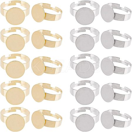 20Pcs 2 Colors Adjustable 304 Stainless Steel Finger Rings Components STAS-UN0031-51-1