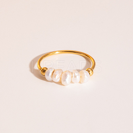 French Style Freshwater Pearl Stainlee Steel Finger Rings for Women OM4825-1