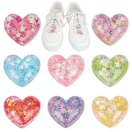 16Pcs 8 Colors Heart Resin Shoes Shoe Buckle Clips HJEW-HY00092-1