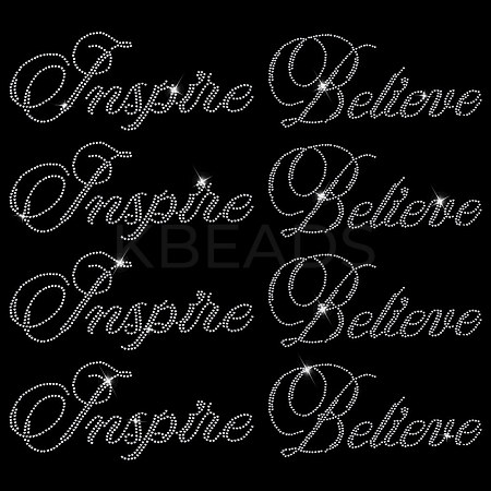 8Pcs 2 Style Word Believe & Inspire Glass Hotfix Rhinestone DIY-FG0004-98-1