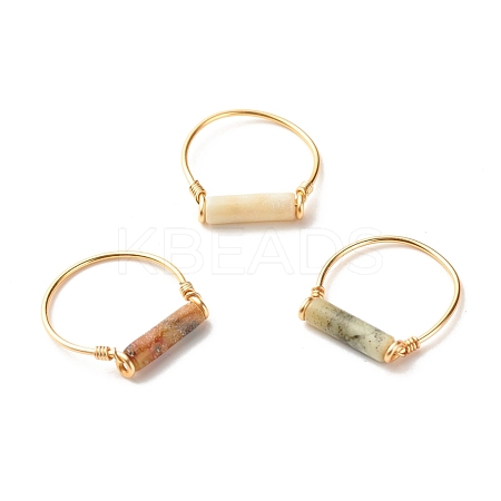 Natural Jade Column Beads Finger Ring RJEW-JR00404-03-1