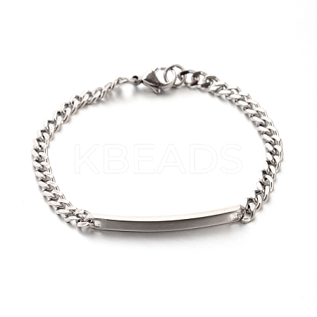 Tarnish Resistant 304 Stainless Steel Curb Link Chain ID Bracelets LS-STAS-M175-06P-1