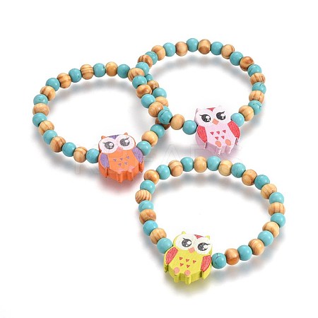 Wood Beads Kids Stretch Bracelets BJEW-JB04129-02-1