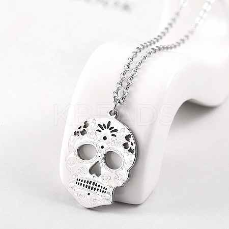 Non-Tarnish 304 Stainless Steel Mexican Candy Skull Pendant Necklaces LS-CQ9422-4-1