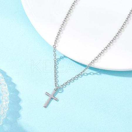 304 Stainless Steel Cross Pendant Cable Chain Necklaces NJEW-JN05844-1