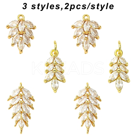 6Pcs 3 Styles Brass Pave Cubic Zirconia Pendants KK-YW0003-80-1