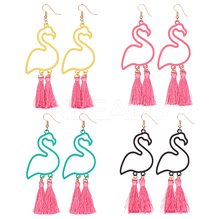 3 Pairs 3 Colors Alloy Flamingo Chandelier Earrings EJEW-AN0004-43-1