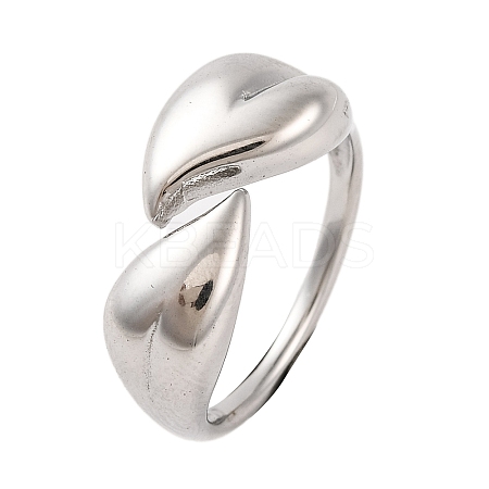 Non-Tarnish 304 Stainless Steel Leaf Open Cuff Rings for Women RJEW-G319-02P-1