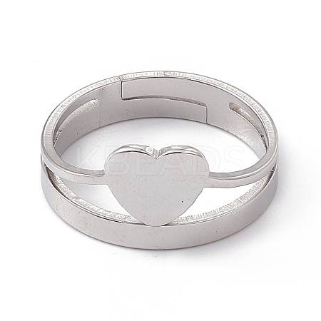 Non-Tarnish 201 Stainless Steel Heart Adjustable Ring for Women RJEW-K238-04P-1