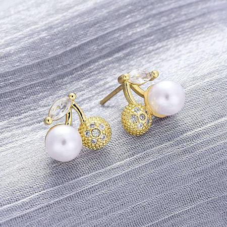 Cherry Brass Micro Pave Cubic Zirconia Stud Earrings EJEW-H158-08B-G-1