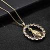 Brass Clear & Blue Cubic Zirconia Nossa Senhora Aparecida Virgin Pendant Necklaces for Women NJEW-U039-01A-G-2