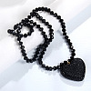 Valentine's Day Heart Alloy Rhinestone Pendant Glass Beaded Necklaces for Women FS-WG456B3-03-2