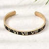 304 Stainless Steel Black Enamel Roman Numerals Open Cuff Bangles for Women SA-CBAC920-14G-1
