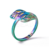 Ion Plating(IP) 201 Stainless Steel Hollow Out Leaf Adjustable Ring for Women RJEW-C045-05M-1