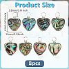 8Pcs Heart Abalone Shell/Paua Shell Pendants PALLOY-GO00048-2
