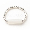 Natural White Jade Column Beaded Finger Ring with Synthetic Hematite RJEW-JR00461-02-3
