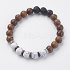 Natural Lava Rock & Wenge Wood Beads & Coconut Stretch Bracelets BJEW-I241-03K-1