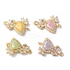 Brass Pave Clear Cubic Zirconia Flower Teardrop Links Connector Charms KK-C062-014G-1