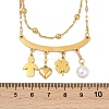 304 Stainless Steel & Imitation Pearl Clover Heart Double Layer Necklaces for Women LS-NJEW-V004-02G-3
