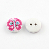 2-Hole Flower Pattern Printed Wooden Buttons BUTT-R033-021-2