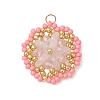 Natural Rose Quartz & Glass Seed Beaded Flower Pendants PALLOY-MZ01211-01-1