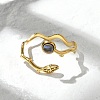 Leaf & Flat Round 304 Stainless Steel Paua Shell Cuff Rings for Women LS-RJEW-G346-01G-01-1