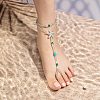 Alloy Crystal Rhinestone Starfish Round Glass Seed Beaded Stretch Toe Ring Anklets for Women LS-AJEW-K052-01-1