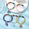 5Pcs 5 Styles Raw Rough Mixed Gemstone Charm Bracelets BJEW-JB10298-2
