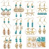 Ocean Theme Synthetic Turquoise & Natural Shell Dangle Earrings DIY Making Kit DIY-SC0025-79-1