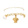 2Pcs 2 Styles 304 Stainless Steel Sea Turtle & Round Shell Pearl Charm Bracelets & 316 Surgical Stainless Steel Plastic Imitation Pearl Link Bracelets Set for Women BJEW-JB12422-4