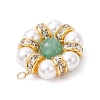 4Pcs 4 Styles Natural Green Aventurine & Tiger Eye & Carnelian & Amethyst & Shell Pearl Round Beaded Flower Pendants PALLOY-TA00300-01-5