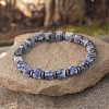 Cube Natural Blue Spot Jasper & Synthetic Non-magnetic Hematite Beads Stretch Bracelets for Women Men PF6426-15-1