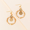 Brass Glass Flat Round with Rondelle Beaded Dangle Earrings FS-WG1FB0A-04-1