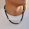 6MM Round Natural Howlite and Frosted Black Stone Beaded Necklaces for Men LS-FQ0489-3-4