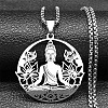 201 Stainless Steel Hollow Buddha Yoga Flower Pendant Necklaces for Women LS-NJEW-K283-06P-1