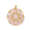 Natural Rose Quartz & Glass Seed Beaded Flat Round Pendants PALLOY-MZ00950-01-1