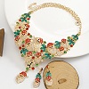 Christmas Santa Claus & Leaf Alloy Rhinestone Pendant Necklace & Stud Dangle Earrings Sets WGF6AE0-02-2