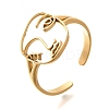 Hollow Human Face 304 Stainless Steel Open Cuff Rings for Women RJEW-M046-03G-2