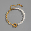 Fashion Plastic Pearl & 304 Stainless Steel Oval Beaded Link Bracelets for Women UP6693-1