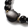 Round & Cat Head Natural Obsidian Beaded Stretch Bracelets for Women BJEW-K251-03F-3