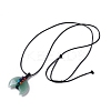 Adjustable Natural Green Aventurine Double Horn Pendant Necklace with Wax Cord for Women NJEW-B086-01G-2