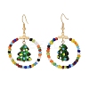 Glass Seed Beaded Ring with Lampwork Christmas Tree Dangle Earrings EJEW-TA00231-1