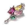 Brass Pave Colorful Cubic Zirconia Flower Links Connector Charms KK-C119-12P-2