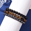 3Pcs 3 Styles Natural & Synthetic Mixed Gemstone Round Beaded Stretch Bracelets Set BJEW-JB10139-05-3