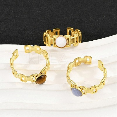 316 Stainless Steel with Natural Mixed Gemstone Cuff Rings RJEW-Z098-01G-12-1