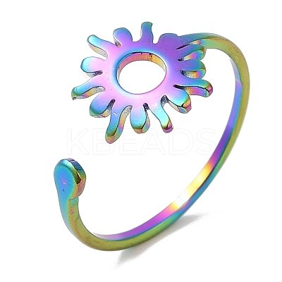 Ion Plating(IP) 304 Stainless Steel Sun Open Cuff Ring for Women RJEW-M149-05RC-1