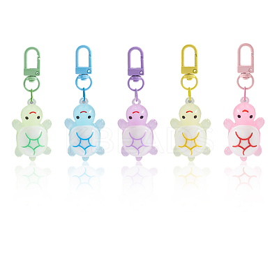5Pcs 5 Colors PVC Plastic & Resin Tortoise Pendant Decoration HJEW-SP0001-20-1