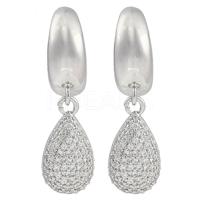 Teardrop Clear Cubic Zirconia Dangle Earrings EJEW-Q387-05P-1