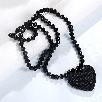 Valentine's Day Heart Alloy Rhinestone Pendant Glass Beaded Necklaces for Women FS-WG456B3-03-1
